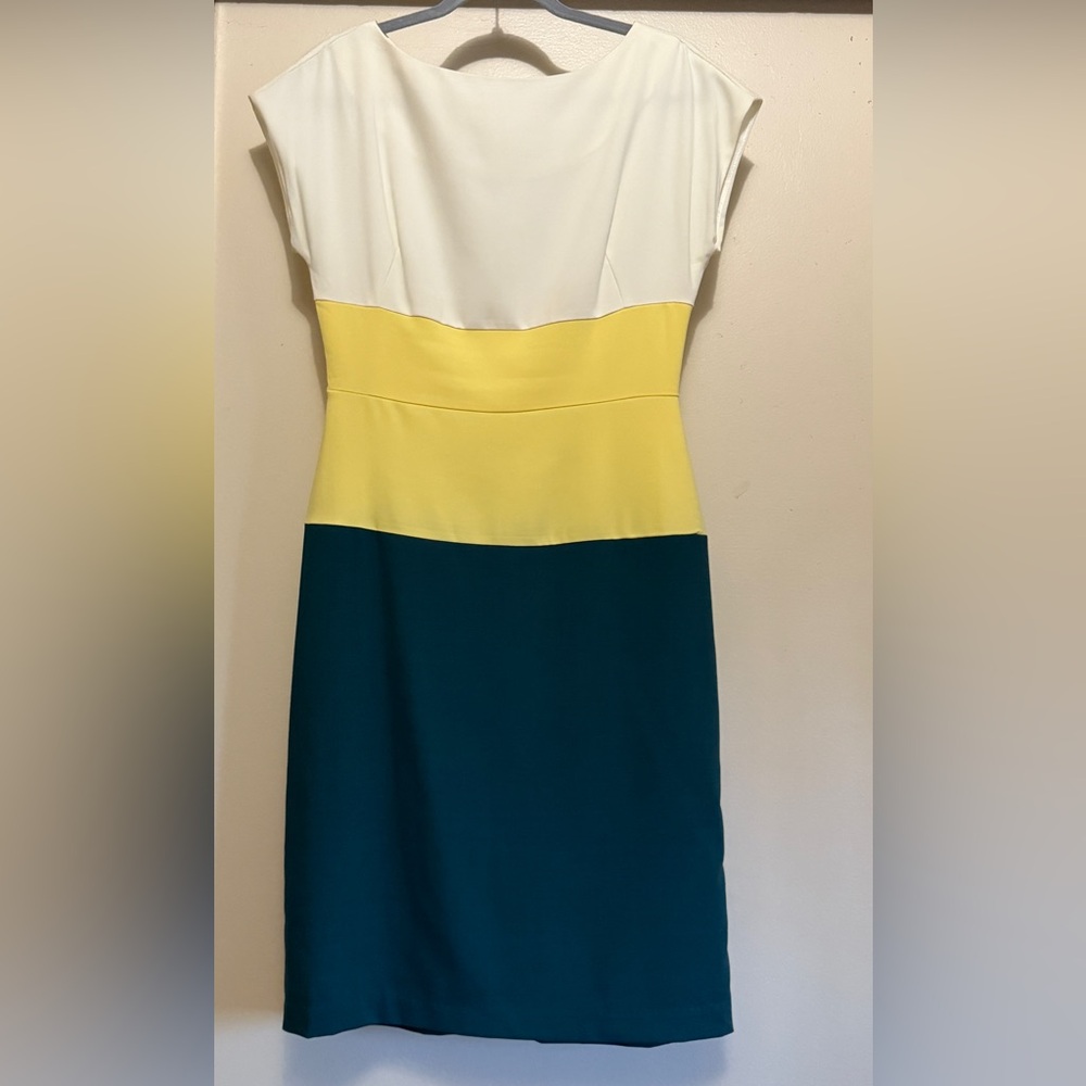 Women’s Colorblock Midi Dress in White, Yellow, and Green Size 44